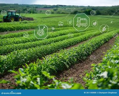 Aerial View of a Modern Sustainable Agricultural Field with Tractor ...